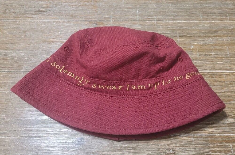 Harry Potter Marauders Map Reversible Bucket Hat Universal Studios Burgundy